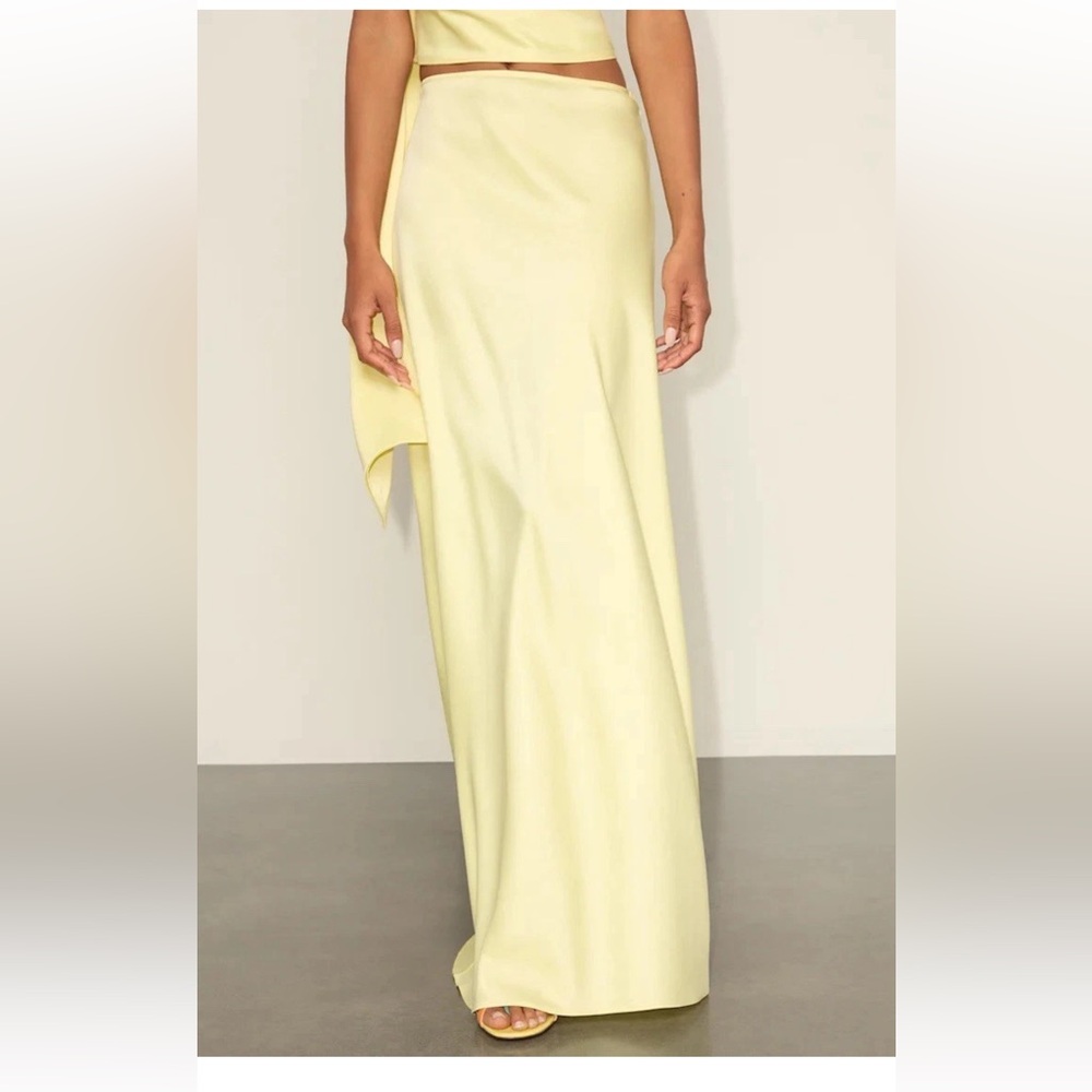 Marabella Light Yellow Satin High-Rise Maxi Skirt lulus Small NWT